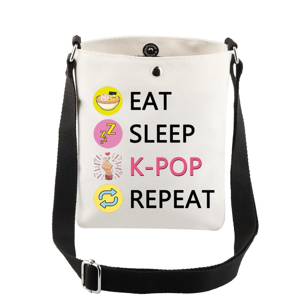 K-Pop Cross Body Bag Eat Sleep K-Pop Repeat Messenger Bag K-Pop Merchandise :<